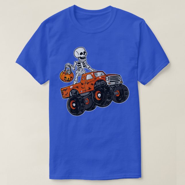 T-shirt Skeleton équitation Monster Camion Lazy Halloween  (Design devant)