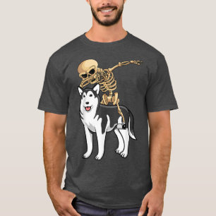 T-shirt Skeleton équitation Sibérie Husky Lazy Halloween C