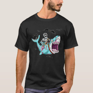 T-shirt Skeleton équitation Zombie Shark Funny Halloween 