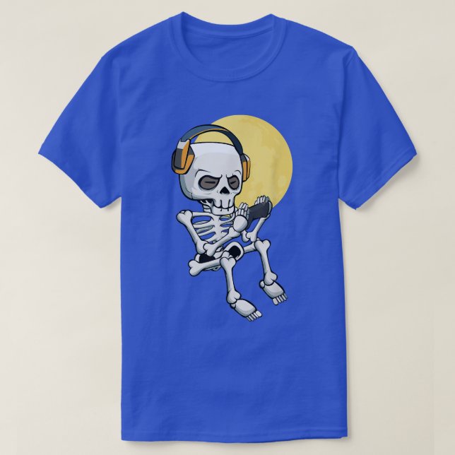 T-shirt Skeleton Gamer Lazy Halloween Costume Vidéo de jeu (Design devant)