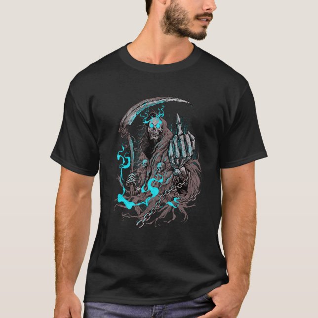 T-shirt Skeleton Grim Reaper Rock Death Biker (Devant)