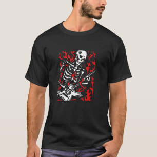 T-shirt Skeleton Guitare Flamme Rock Pour Band