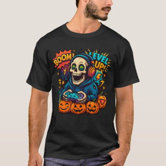T-shirt Skeleton Halloween Skull Gamer Spooky Pumpkin game