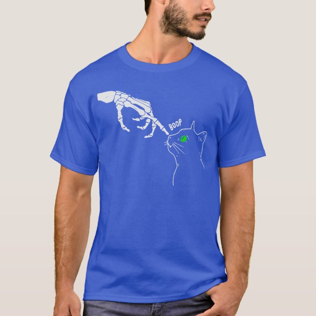 T-shirt Skeleton Hand Boop On A Cats Nose Funny Halloween  (Devant)