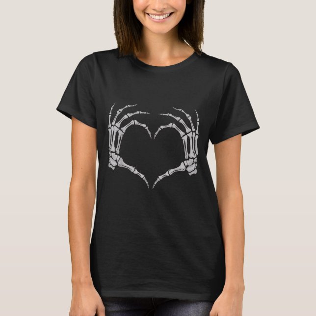 T-shirt Skeleton Hand Heart Halloween Valentines Matching  (Devant)