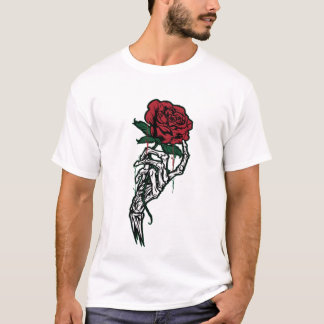 T-shirt Skeleton Hand Holding Red Rose — Edgy Valentine’s 