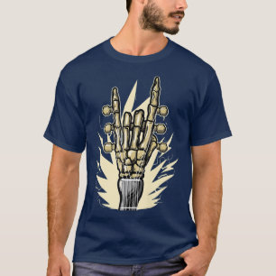 T-shirt Skeleton Hand Metal Guitarist Guitar Rock and Roll
