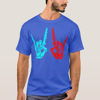 T-shirt Skeleton Hands Rock Sign Music Lovers Halloween gi
