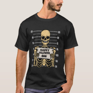 T-shirt Skeleton Happy Halloween 666 Os de crâne Hommes Fe