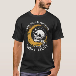 T-shirt Skeleton Head Lounging on Crescent Moon Anxiety