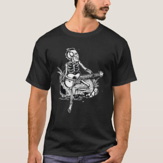 T-shirt Skeleton Head Playing Acoustic Rock On His Guitar