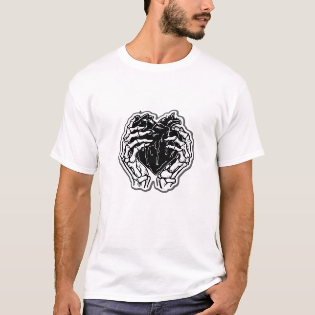 T-shirt Skeleton Heart Hands Drôle (Devant)