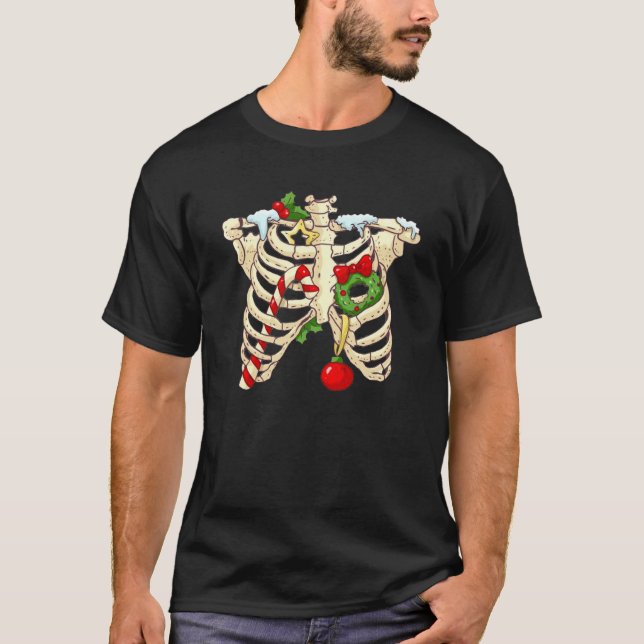 T-shirt Skeleton Heart Rib Cage X Ray Sucre de canne Noël (Devant)