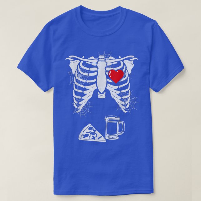 T-shirt Skeleton Heart Ribcage Xray Beer Pizza Halloween P (Design devant)