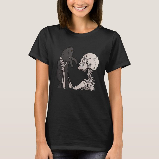 T-shirt Skeleton Holding A Cat  Skeleton & Cat  Cat Ideas  (Devant)