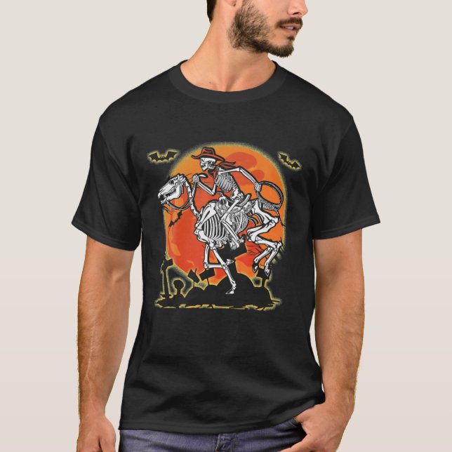 T-shirt Skeleton Horse Cowboy équitation Halloween Costume (Devant)