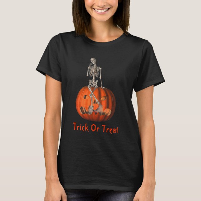 T-shirt Skeleton Jack-o'-lantern Halloween (Devant)