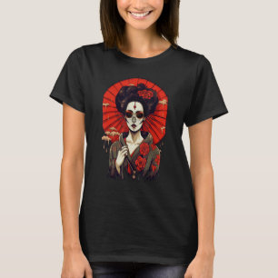 T-shirt Skeleton japonais Geisha Skull Geisha Graphisme