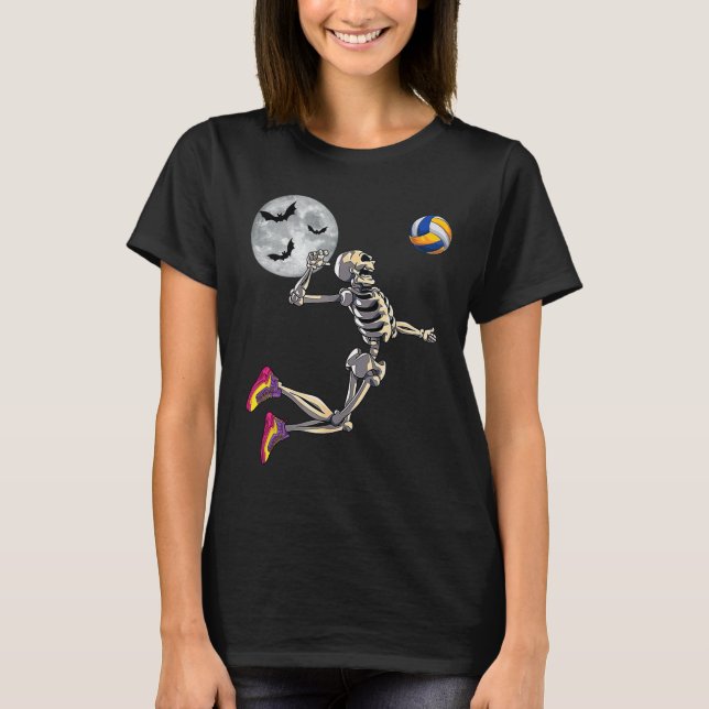 T-shirt Skeleton Jouer au volleyball Joyeux Halloween Jour (Devant)
