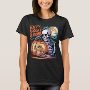 T-shirt Skeleton & Lizard Citrouille Halloween Art