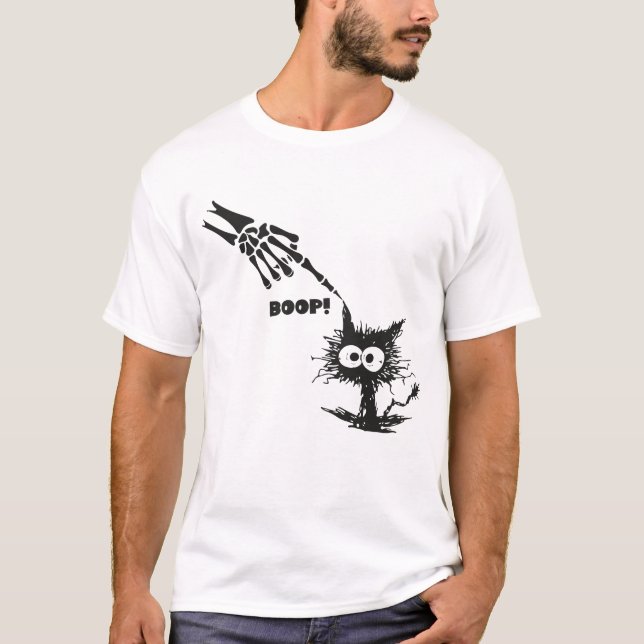T-shirt Skeleton Main Boop sur une tête de chat drôle Hall (Devant)