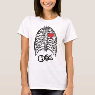 T-shirt Skeleton Maman Enceinte Avec Un Bébé Fille