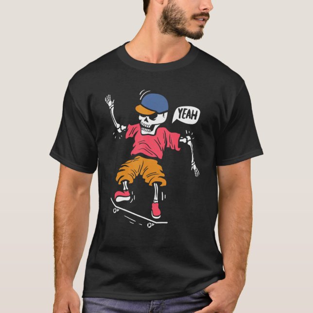 T-shirt Skeleton on Skateboard Freestyle Skateboarder (Devant)