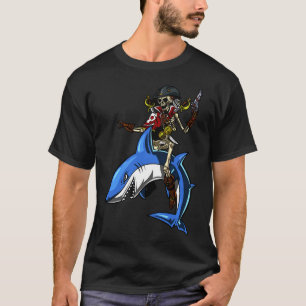 T-shirt Skeleton Pirate Riding Shark