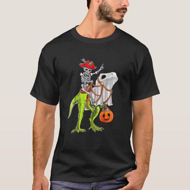 T-shirt Skeleton Pirate Riding Skeleton Dinosaur Halloween (Devant)