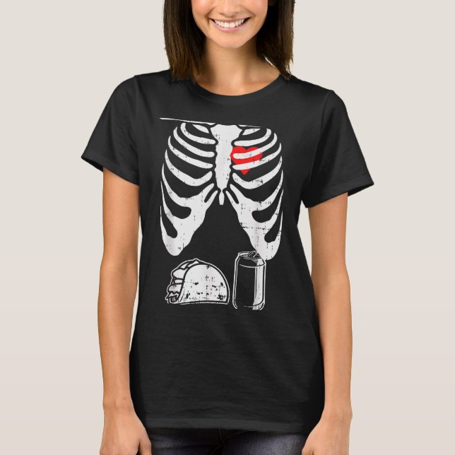 T-shirt Skeleton Pregnancy Taco Beer Xray Halloween Soon D (Devant)