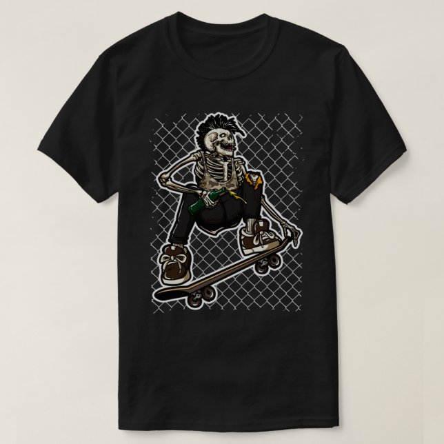 T-shirt Skeleton Punk Skateboard clôture (Design devant)