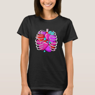 T-shirt Skeleton Rib Cage Coeur Valentines Jour mignonne A