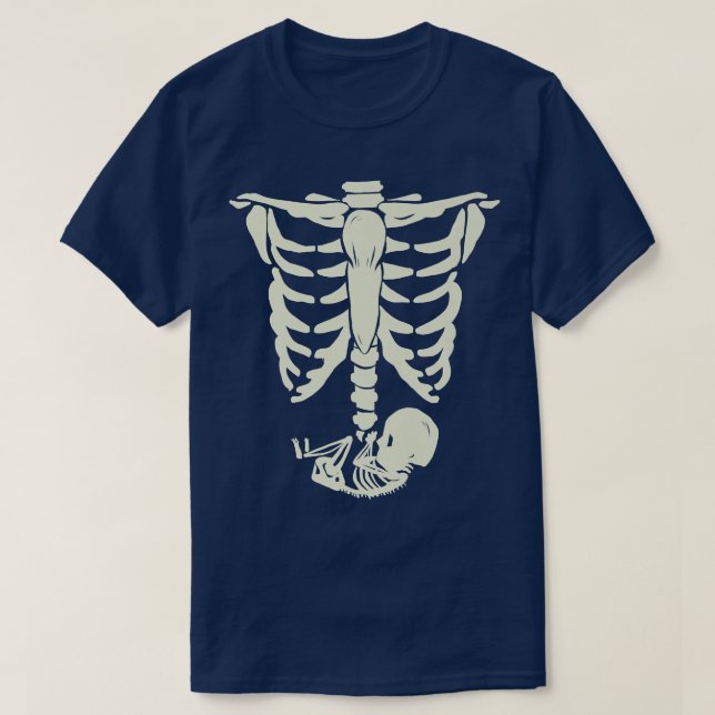 T-shirt Skeleton Ribcage Pregnant Mère Avec Skeleton Bab (Design devant)