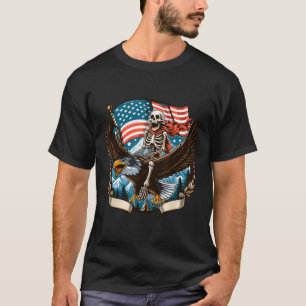 T-shirt Skeleton Riding Eagle Usa American 4 juillet Pat