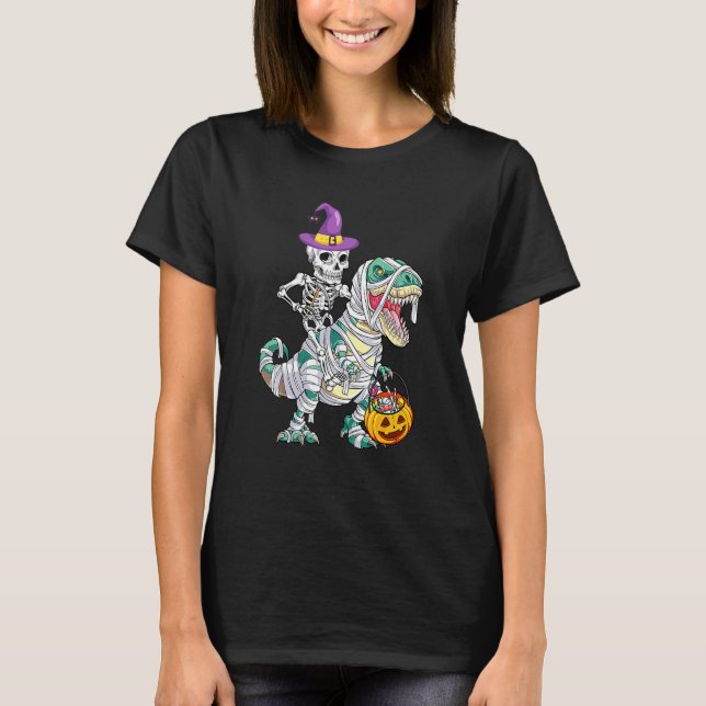 T-shirt Skeleton Riding Mummy Dinosaur Rex Halloween  Pump (Devant)