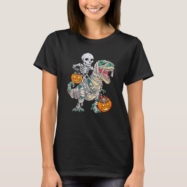 T-shirt Skeleton Riding Mummy Dinosaur rex Halloween  Pump (Devant)