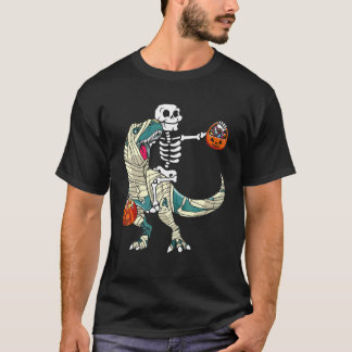 T-shirt Skeleton Riding Mummy Dinosaur rex Halloween  Pump