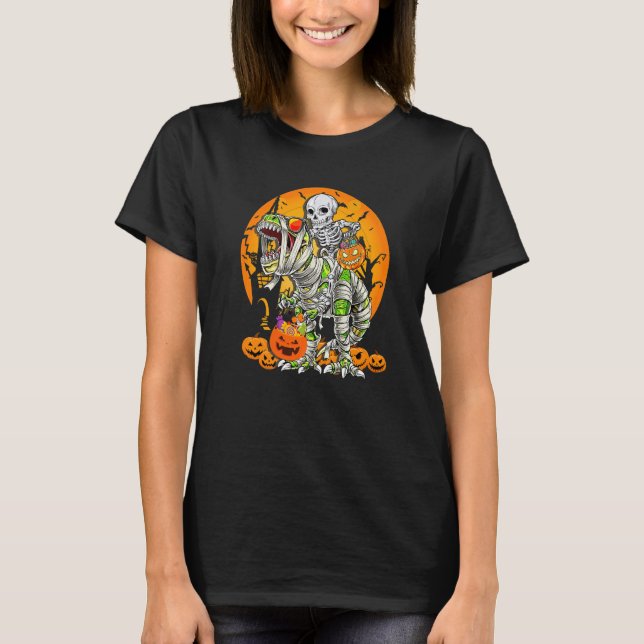 T-shirt Skeleton Riding Mummy Dinosaur rex Halloween  Pump (Devant)