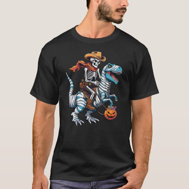 T-shirt Skeleton Riding Mummy Dinosaur T-rex Funny Hallowe (Devant)