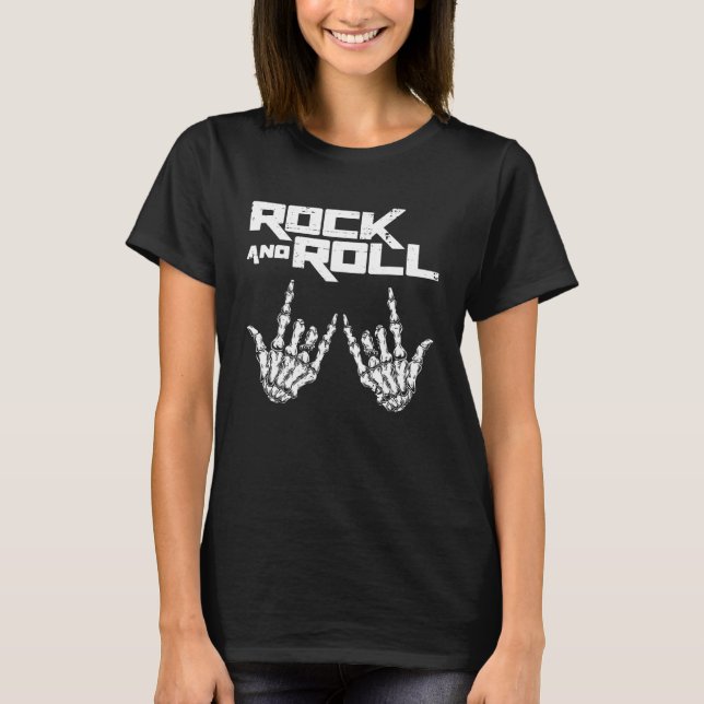 T-shirt Skeleton Rock and Roll Bones Hand Cool Music Conce (Devant)