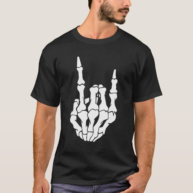 T-shirt Skeleton Rock Hand Sign Guitar Pick Guitarists Gui (Devant)