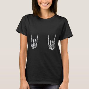 T-shirt Skeleton Rock Mains Lazy Costume Halloween Cool Bo