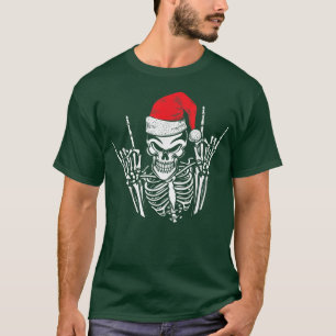 T-shirt Skeleton Santa Hat Rock Et Cool À Main Roulette Ch
