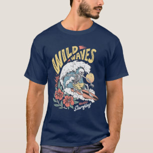 T-shirt Skeleton sauvage à la planche de surf