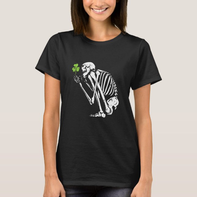 T-shirt Skeleton Shamrock St Patricks Day C Leprechaun Hat (Devant)