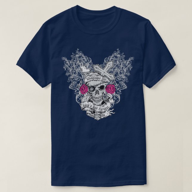 T-shirt Skeleton Skull Roses Cross Bones - Rock And Roll T (Design devant)