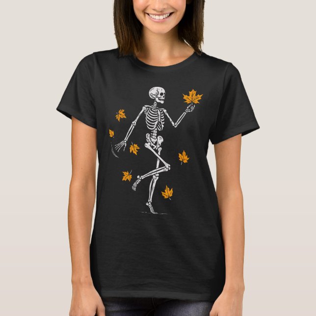 T-shirt Skeleton Spooky Dancing Fall Halloween Thanksgivin (Devant)