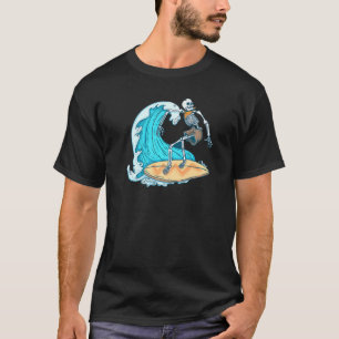 T-shirt Skeleton Surf L'Été Vagues Sur La Plage Malade
