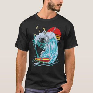 T-shirt Skeleton Surf Retro Surf Board Surf