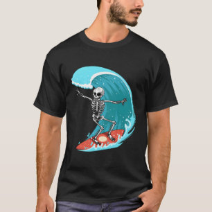 T-shirt Skeleton Surfer Halloween Funny Wave Surfing Surf